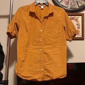 Old Navy Women's Yellow Polka Dot Button Down Shirt